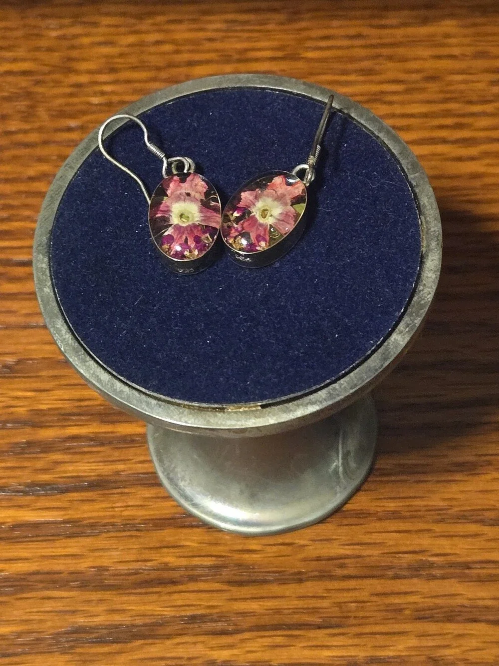 Vintage Sterling Silver Floral Resin Jewelry Set- Ring And 3 Earring Sets
